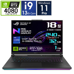 ASUS G834JZ-I9R4080PRO ゲーミングノートパソコン ROG Strix SCAR 18 ブラック [18.0型 /Windows11 Pro /intel Core i9 /メモリ:32GB /SSD:1TB /Officeソフトなし /日本語版キーボード]