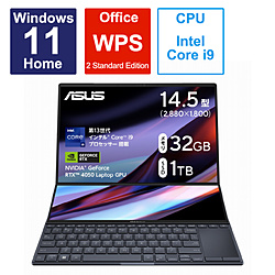 ASUS ノートパソコン Zenbook Pro 14 Duo OLED (UX8402) テックブラック UX8402VU-P1024W [14.5型 /Windows11 Home /intel Core i9 /メモリ:32GB /SSD:1TB /WPS Office /日本語版キーボード /2023年5月モデル]