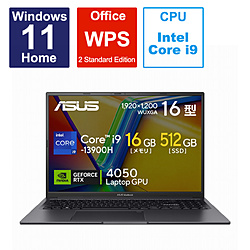 ASUS ノートパソコン Vivobook 16X インディーブラック K3605VU-N1027W [16.0型 /Windows11 Home /intel Core i9 /メモリ:16GB /SSD:512GB /WPS Office /日本語版キーボード /2023年6月モデル]