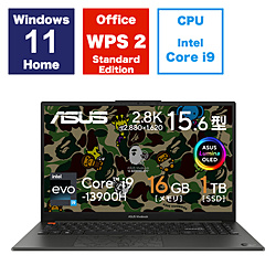 ASUS ノートパソコン Vivobook S 15 OLED BAPE Edition ミッドナイトブラック K5504VA-MA262W [15.6型 /Windows11 Home /intel Core i9 /メモリ:16GB /SSD:1TB /WPS Office /日本語版キーボード /2023年08月モデル]