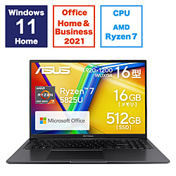 ASUS ノートパソコン Vivobook インディーブラック M1605YA-MB404WS [16.0型 /Windows11 Home /AMD Ryzen 7 /メモリ:16GB /SSD:512GB /Office HomeandBusiness /日本語版キーボード /2023年11月モデル]