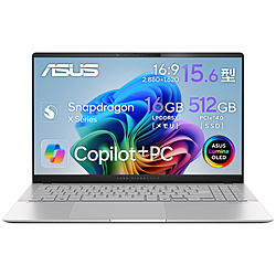 ASUS ノートパソコン Vivobook S 15 S5507QA クールシルバー S5507QA-PU165W [Copilot+ PC /15.6型 /Windows11 Home /Snapdragon X Plus /メモリ:16GB /SSD:512GB /無し /日本語版キーボード /2024年9月モデル]