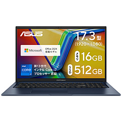 ASUS ノートパソコン Vivobook 17 クワイエットブルー X1704VA-I7165WS [17.3型 /Windows11 Home /intel Core i7 /メモリ:16GB /SSD:512GB /Office Home and Business /日本語版キーボード /2025年01月モデル]