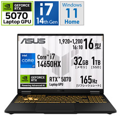 ASUS FX608JPR-I7R5070 ゲーミングノートパソコン TUF Gaming F16 FX608JPR(RTX 5070) イェーガーグレー