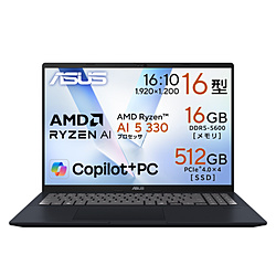 ASUS ノートパソコン Vivobook 16 (M1607) クワイエットブルー M1607KA-AI5165W3 [16.0型 /Windows11 Home /AMD Ryzen AI 5 /メモリ:16GB /SSD:512GB /無し /日本語版キーボード /2025年8月モデル]