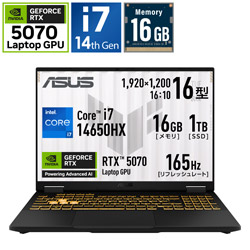 ASUS FX608JPR-I7R507016G ゲーミングノートパソコン TUF Gaming F16(RTX 5070) イェーガーグレー [16.0型 /Windows11 Home /intel Core i7 /メモリ:16GB /SSD:1TB /Officeソフトなし /日本語版キーボード]