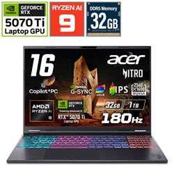 Acer AN16S-61-A93Z57T/E Acer Nitro 16S AI Nitro オブシディアンブラック [Copilot+ PC /16.0型 /Windows11 Home /AMD Ryzen 9 /メモリ:32GB /SSD:1TB /無し /英語版キーボード]