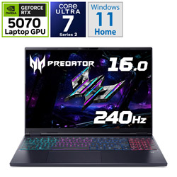 Acer PHN16S-71-N76Z57/E ゲーミングノートパソコン Predator(RTX 5070) [16.0型 /Windows11 Home /intel Core Ultra 7 /メモリ:16GB /SSD:1TB /Officeソフトなし /英語版キーボード /2025年8月モデル]