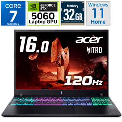 Acer ANV16-I31-N73Z56 Nitro/16/C7-240H/RTX5060/32/1T/w11 [16.0型 /Windows11 Home /intel Core 7 /メモリ:32GB /SSD:1TB /Officeソフトなし /日本語版キーボード]