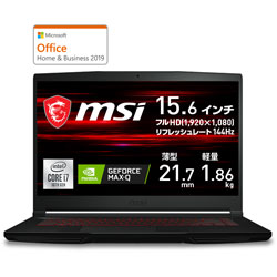 MSI GF63-10SCSR-1275JP ゲーミングノートパソコン GF63 Thin [15.6型 /Windows10 Home /intel Core i7 /メモリ:8GB /SSD:512GB /Office Home and Business /2021年1月モデル]