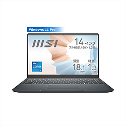 MSI ノートパソコン Modern 14 B11S カーボングレイ Modern-14-B11MOU-2217JP [14.0型 /Windows11 Pro /intel Core i5 /メモリ:8GB /SSD:512GB /無し /日本語版キーボード /2022年4月モデル]