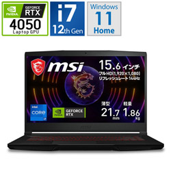 MSI Thin-GF63-12VE-069JP ゲーミングノートパソコン Thin GF63 12V ブラック [15.6型 /Windows11 Home /intel Core i7 /メモリ:16GB /SSD:512GB /Officeソフトなし /日本語版キーボード /2023年2月モデル]