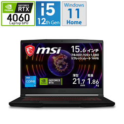 MSI Thin-GF63-12VF-4060JP ゲーミングノートパソコン Thin GF63 12V [15.6型 /Windows11 Home /intel Core i5 /メモリ:16GB /SSD:512GB /Officeソフトなし /日本語版キーボード /2023年5月モデル]