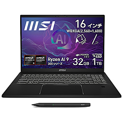 MSI ノートパソコン Summit-A16-AI+A3HMTG-6203JP インクブラック [Copilot+ PC /16.0型 /Windows11 Pro /AMD Ryzen AI 9 /メモリ:32GB /SSD:1TB /無し /日本語版キーボード /2024年10月モデル]