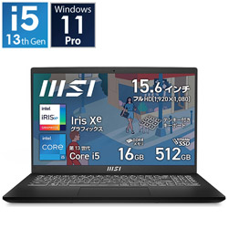 MSI ノートパソコン Modern 15 B13M クラシックブラック Modern-15-B13M-5227JP [15.6型 /Windows11 Pro /intel Core i5 /メモリ:16GB /SSD:512GB /無し /日本語版キーボード /2024年11月モデル]