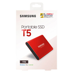Samsung MU-PA1T0R/IT 外付けSSD USB-C+USB-A接続 Portable SSD T5 レッド