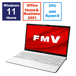 FUJITSU ノートパソコン FMV LIFEBOOK AH450/J プレミアムホワイト FMVA450JW [15.6型 /Windows11 Home /AMD Ryzen 5 /メモリ:8GB /SSD:256GB /Office HomeandBusiness /日本語版キーボード /2024年5月モデル]