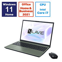 NEC ノートパソコン LAVIE N16(N1670/HAE) オリーブグリーン PC-N1670HAE [16.0型 /Windows11 Home /intel Core i7 /メモリ:16GB /SSD:256GB /Office HomeandBusiness /日本語版キーボード /2024年春モデル]