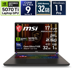 MSI Vector-17-HX-AI-A2XWHG-6369JP ゲーミングノートパソコン Vector 17 HX AI A2XW(RTX 5070Ti) コスモスグレイ