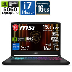 MSI Katana-15-HX-B14WFK-3269JP ゲーミングノートパソコン Katana 15 HX B14W(RTX 5060) ブラック [15.6型 /Windows11 Home /intel Core i7 /メモリ:16GB /SSD:1TB /Officeソフトなし /日本語版キーボード]