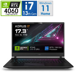 GIGABYTE ゲーミングノートパソコン AORUS 17 BKF-73JP254SH ブラック [17.3型 /Windows11 Home /intel Core i7 /メモリ:16GB /SSD:1TB /日本語版キーボード /2023年7月モデル]