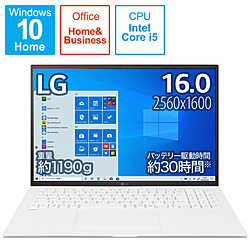 LG ノートパソコン gram スノーホワイト 16Z90P-KA54J1 [16.0型 /Windows10 Home /intel Core i5 /メモリ:8GB /SSD:512GB /Office HomeandBusiness /日本語版キーボード /2021年2月モデル]