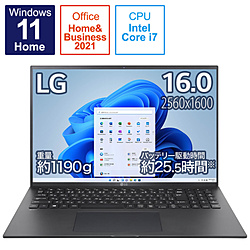 LG ノートパソコン gram オブシディアンブラック 16Z95P-KA79J1 [16.0型 /Windows11 Home /intel Core i7 /メモリ:16GB /SSD:1TB /Office HomeandBusiness /日本語版キーボード /2021年11月モデル]