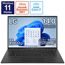 LG ノートパソコン gram オブシディアンブラック 14Z90Q-KA78J1 [14.0型 /Windows11 Home /intel Core i7 /メモリ:16GB /SSD:1TB /Office HomeandBusiness /日本語版キーボード /2022年夏モデル]
