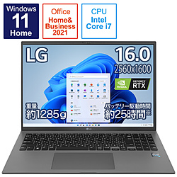 LGエレクトロニクス LG gram 16Z90Q-AA79J1 [16.0インチノートパソコン/ノングレア/第12世代インテル Core i7-1260P プロセッサー+GeForce RTX 2050/メモリ16GB/SSD1TB/重量1285g/最大25時間駆動] gram