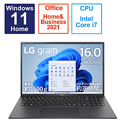LG ノートパソコン LG gram オブシディアンブラック 16ZB90R-MA78J1 [16.0型 /Windows11 Home /intel Core i7 /メモリ:16GB /SSD:1TB /Office Home and Business /日本語版キーボード /2023年4月モデル]