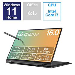 LG ノートパソコン LG gram オブシディアンブラック 16T90R-KA78J [16.0型 /Windows11 Home /intel Core i7 /メモリ:16GB /SSD:1TB /無し /日本語版キーボード /2023年6月モデル]
