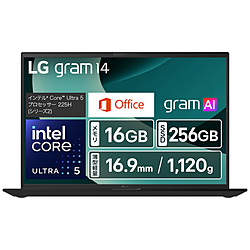 LG ノートパソコン LG gram 14 オブシディアンブラック 14Z90T-GA52J2 [14.0型 /Windows11 Home /intel Core Ultra 5 /メモリ:16GB /SSD:256GB /Office Home and Business /日本語版キーボード /2025年2月モデル]