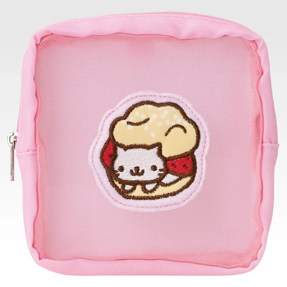 C賞 メッシュ刺繍ポーチ にゃんにゃんにゃんこ